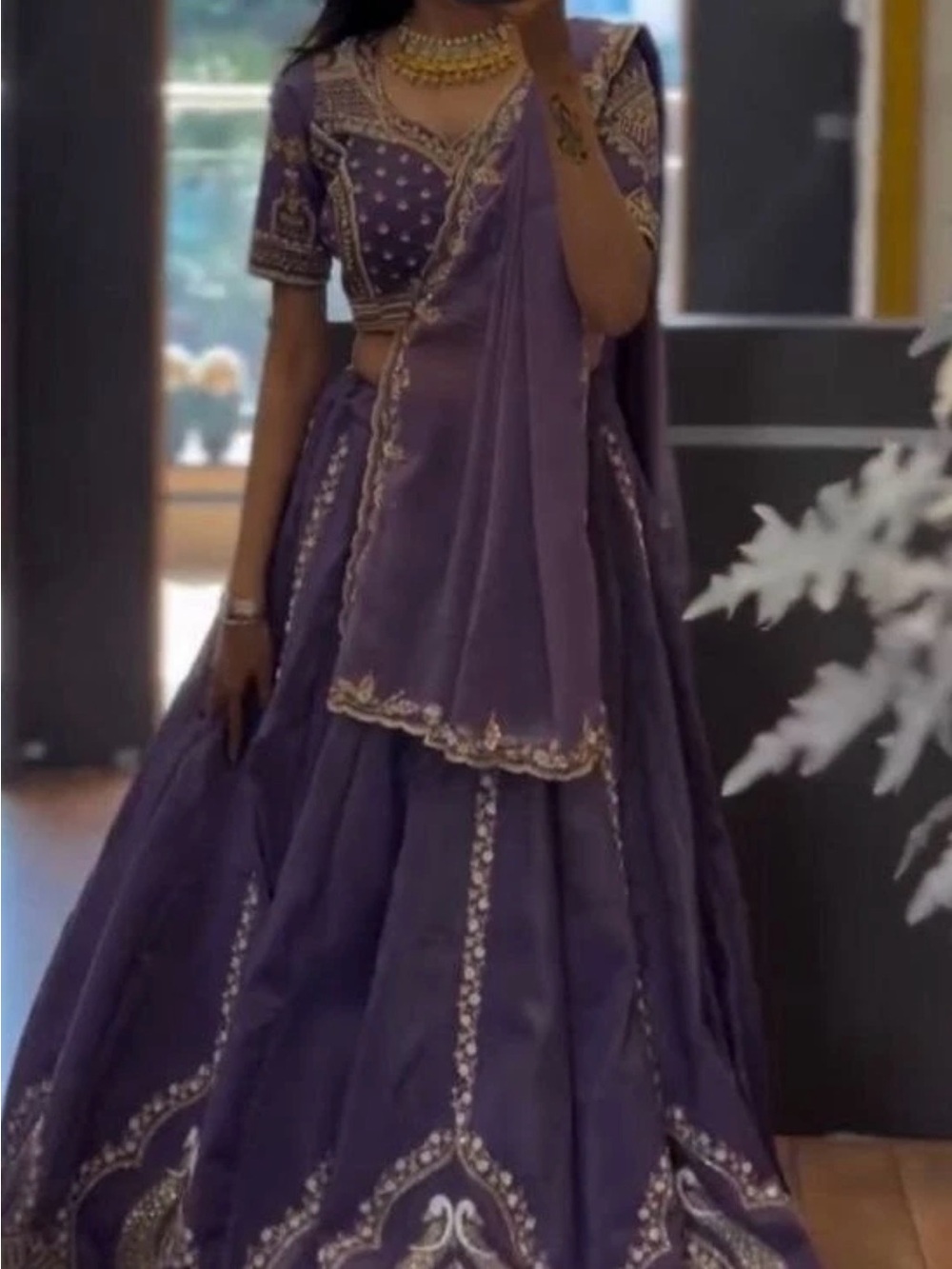 Lavender Embroidered designer Wedding Lehenga Choli Dupetta XL up to 2XL margin.